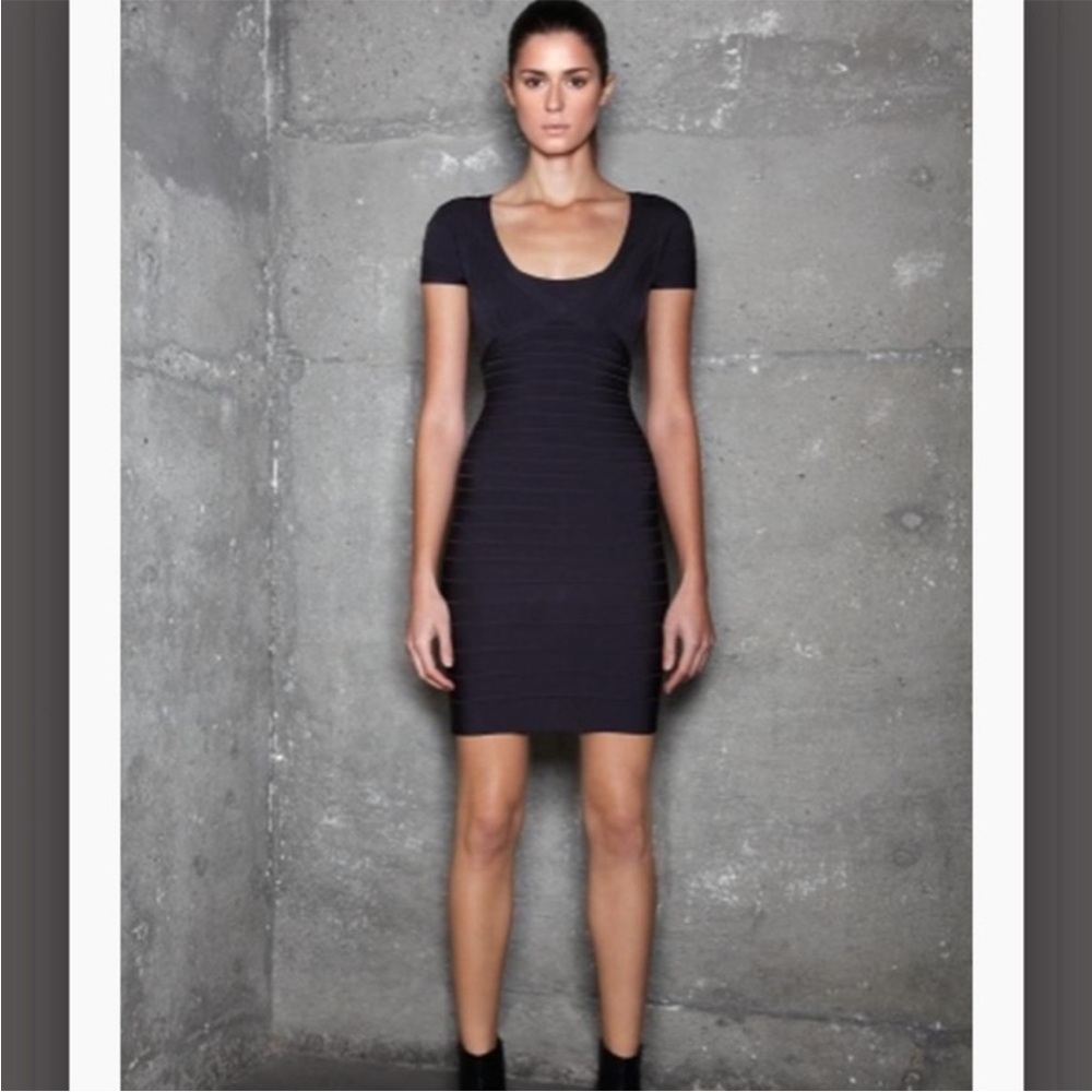 Herve Leger Black Bandage Midi Dress